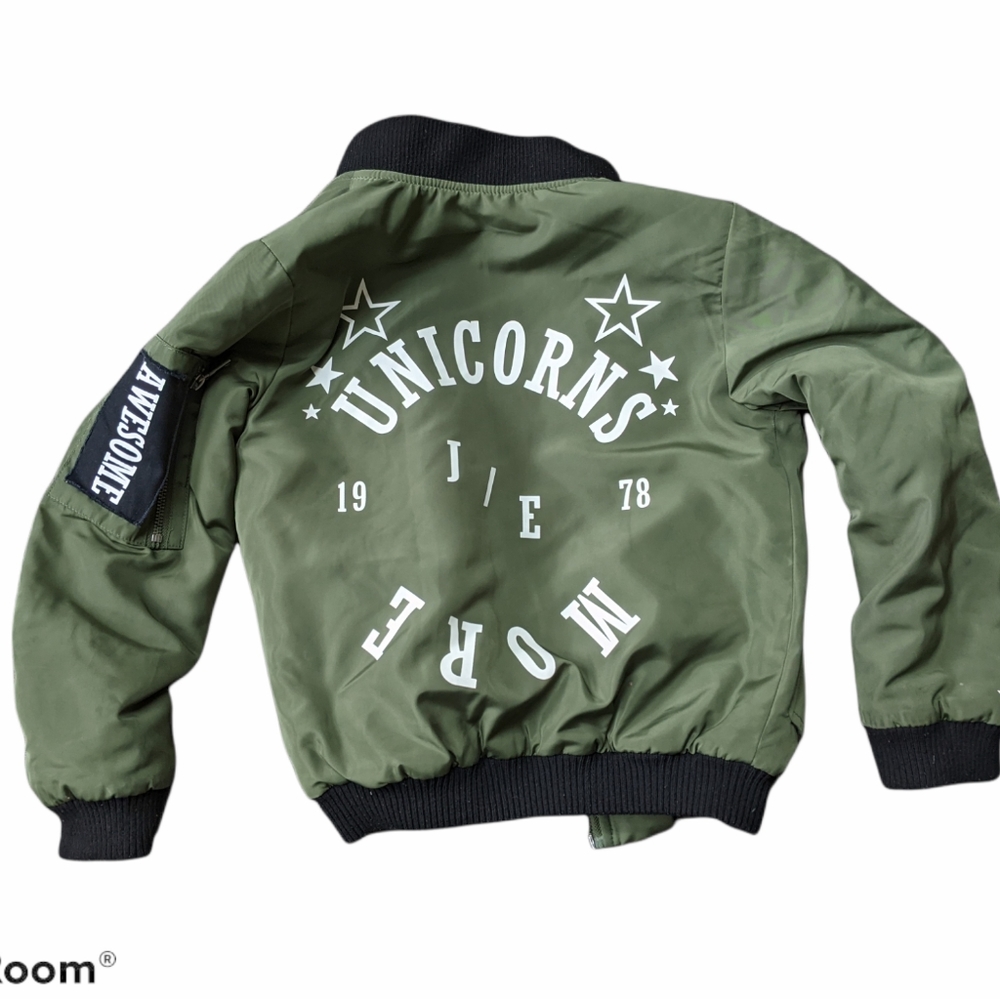 Zara Girls Army Green Bomber Jacket Unicorn size 8